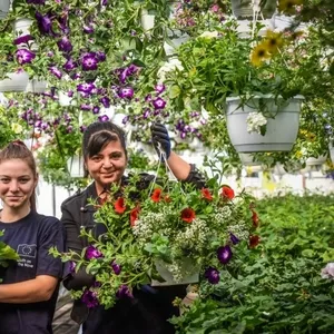 Muncitori la depozite de haine noi și cultivarea florilor în seră